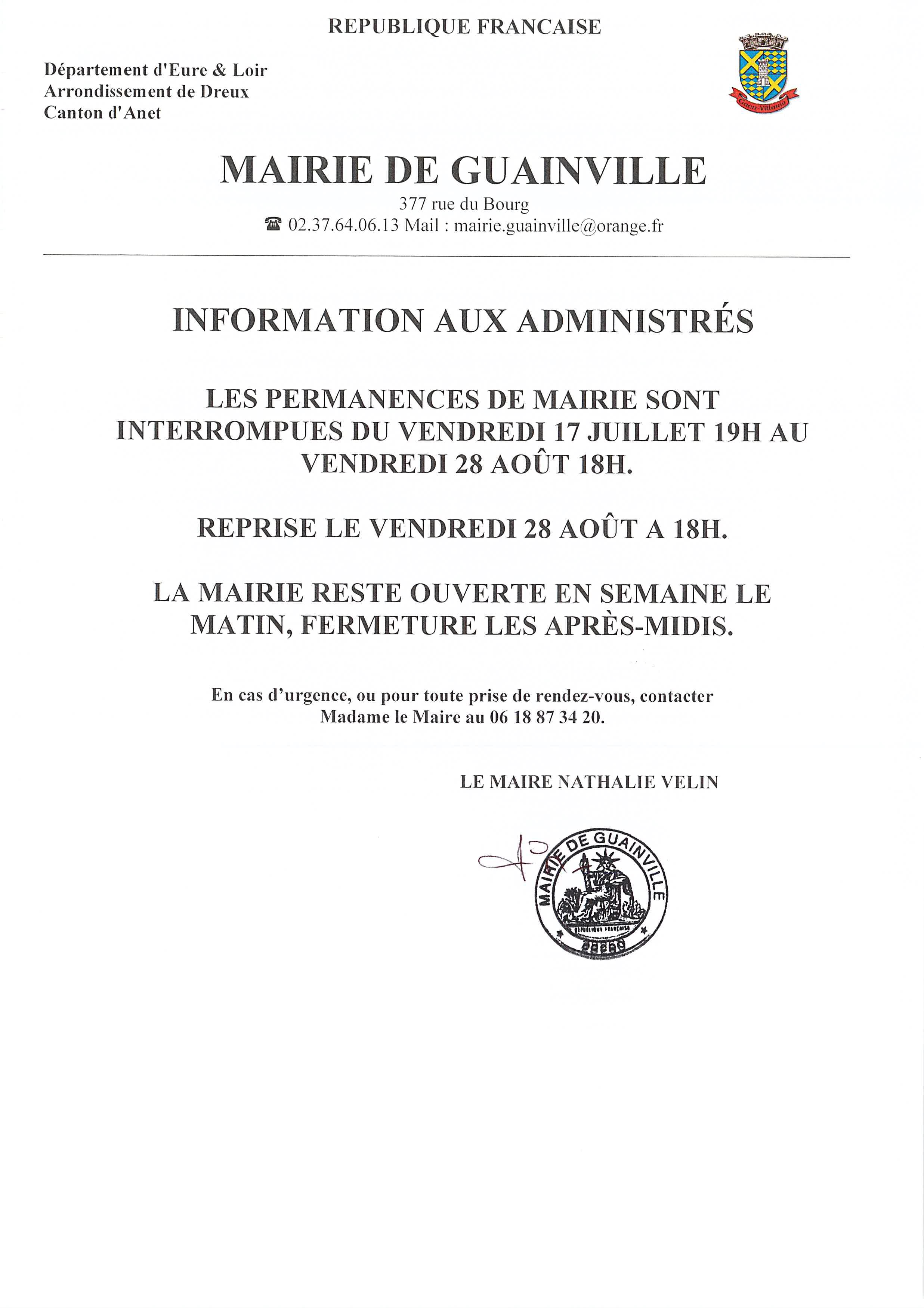 Fermeture mairie 2026